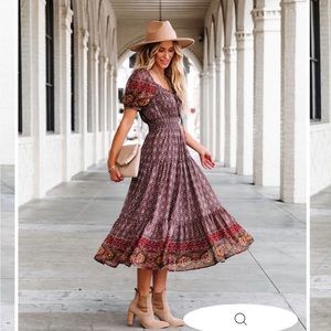 NWT! VICI harvest moon printed tiered puff sleeve midi dress